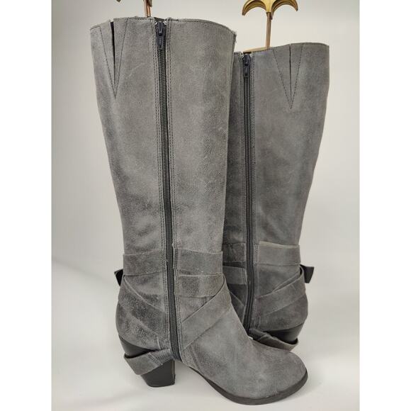 Vintage leather Y2K Fergie biker knee high Boots Sz 8 - Picture 4 of 9